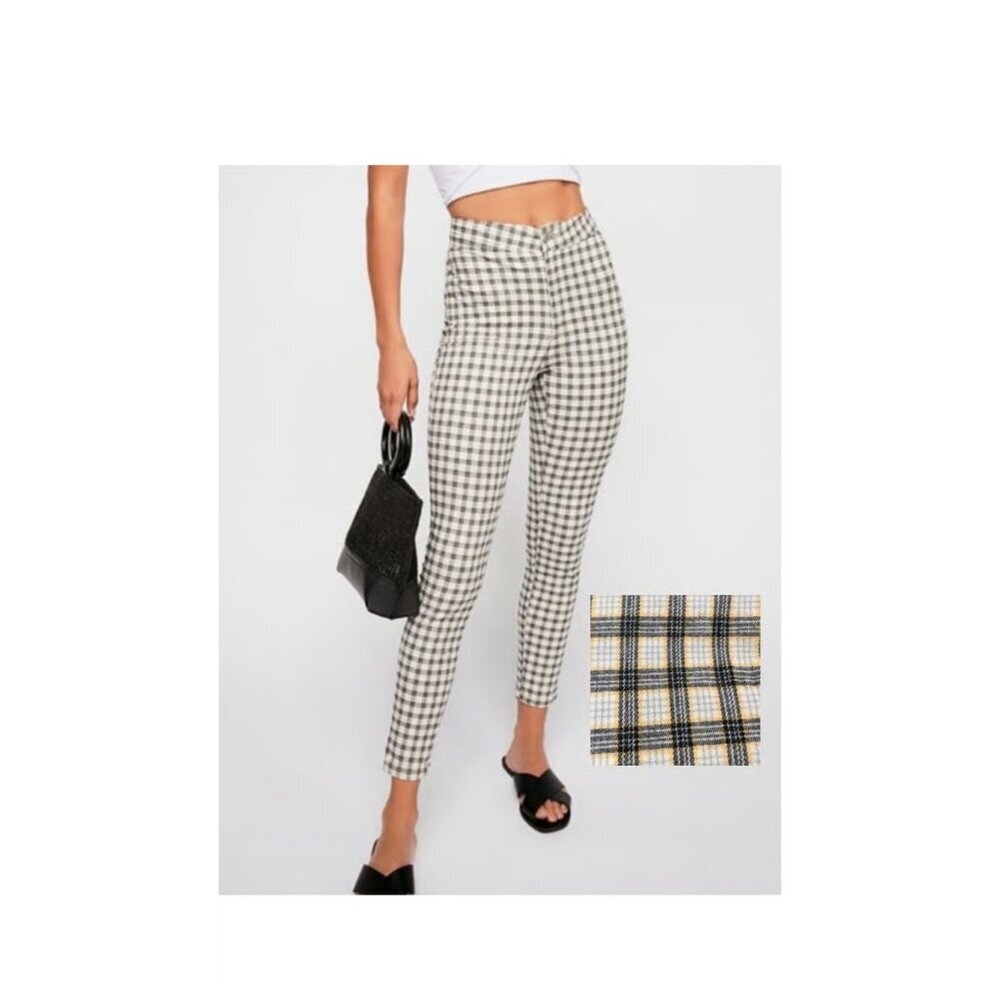Free people Belle Skinny Plaid Trouser Pants‎ Retro Acadamia Casual Womens Sz 28